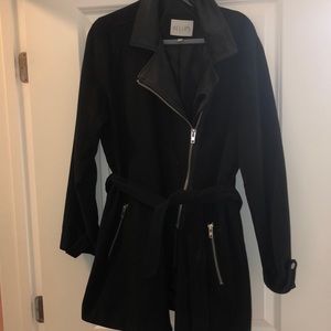 Wool Peacoat with Leather Collar